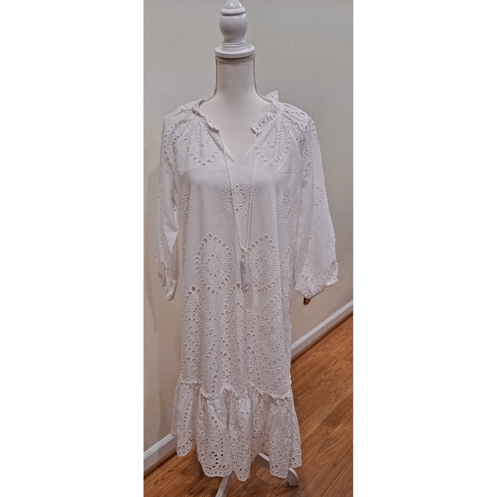 NWT SOFT SURROUNDINGS Eyelet Dress‎ White City of Gardens Tassel  Women's M
